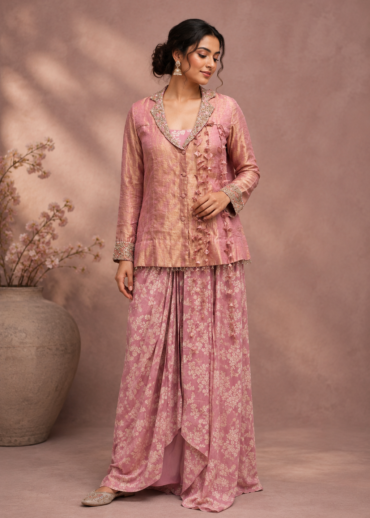 Blush Bloom Indo-Western Drape Set