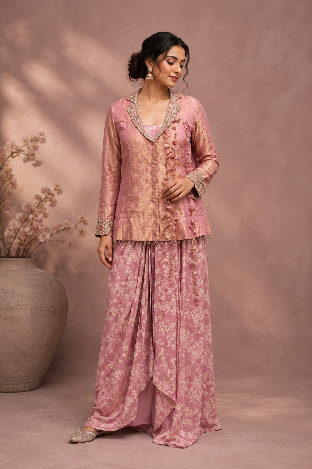 Blush Bloom Indo-Western Drape Set
