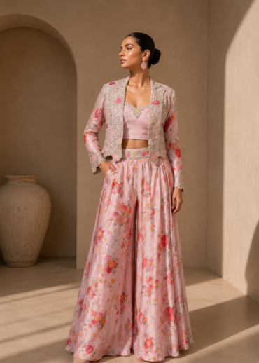Blossom Éclat Embroidered Jacket Palazzo Set