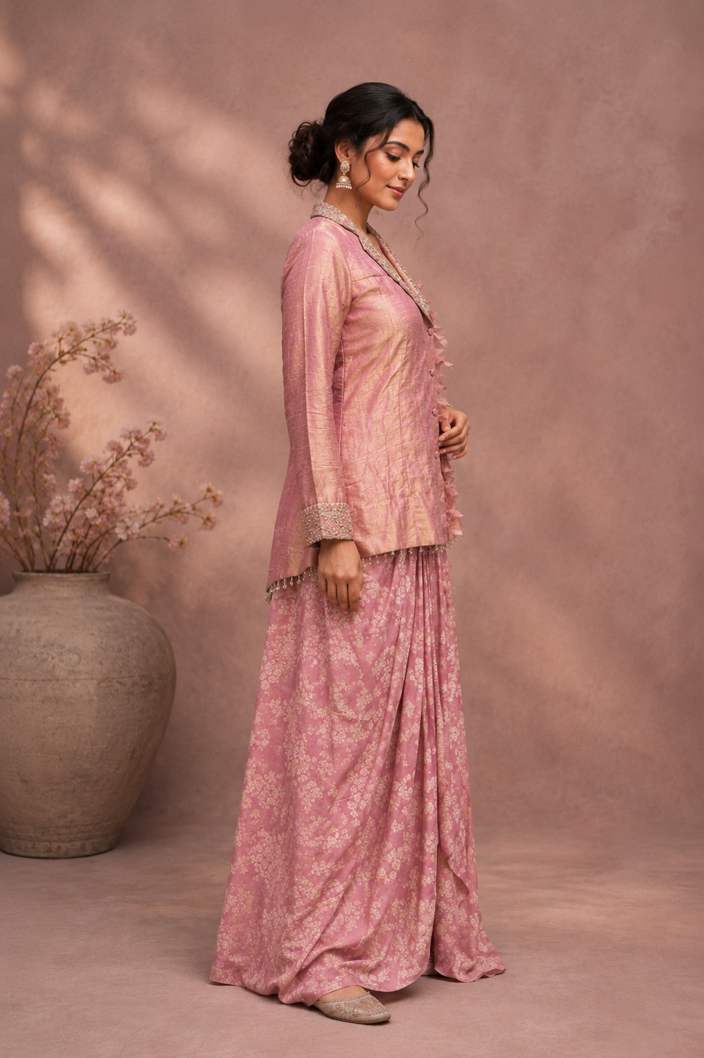 Blush Bloom Indo-Western Drape Set