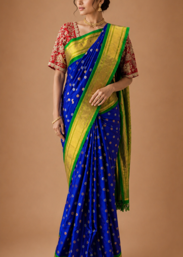 Royal Blue Paithani Silk Saree with Peacock Pallu