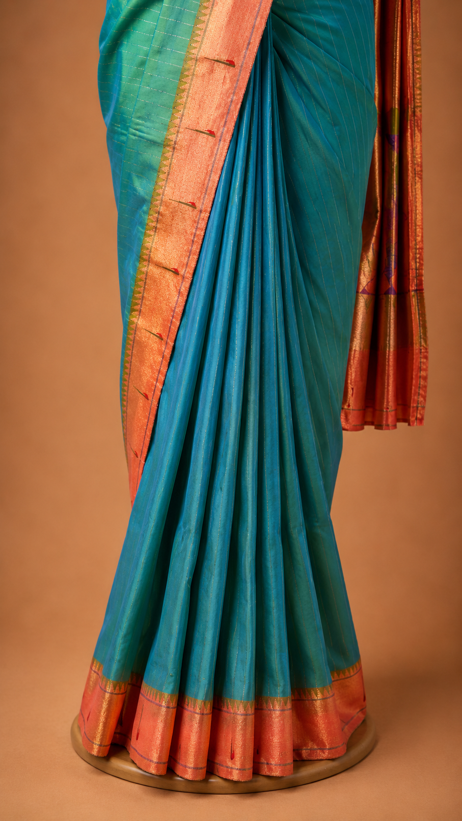 Royal Teal Munyia Paithani Silk Saree