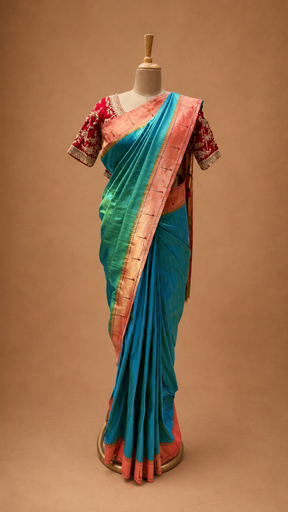Royal Teal Munyia Paithani Silk Saree