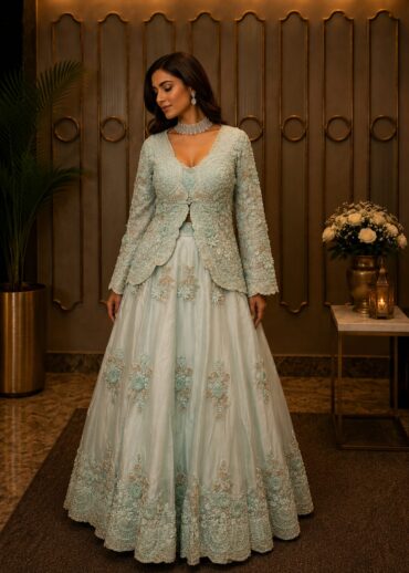 Celeste Bloom Embroidered Jacket Lehenga Set
