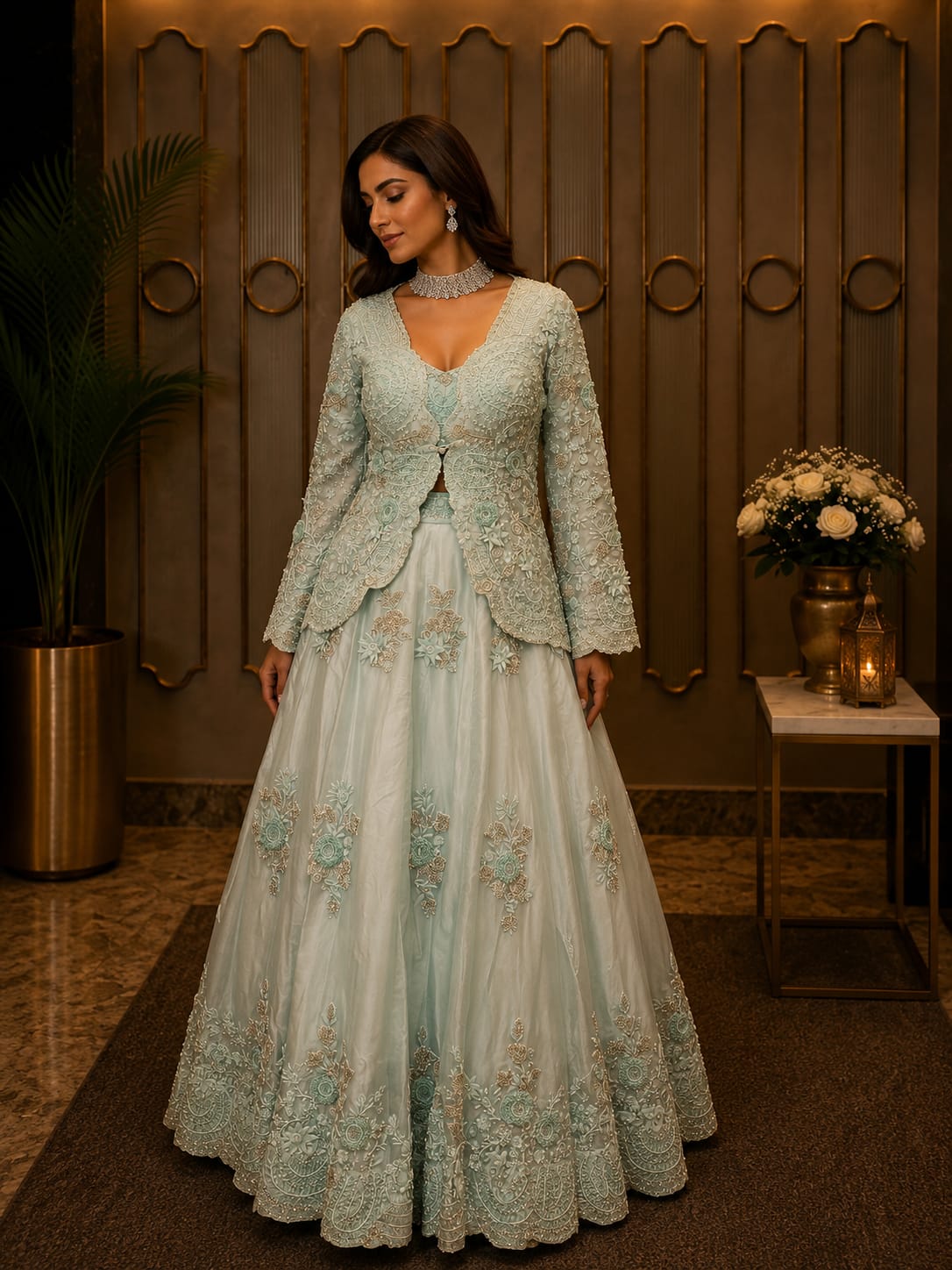 Celeste Bloom Embroidered Jacket Lehenga Set