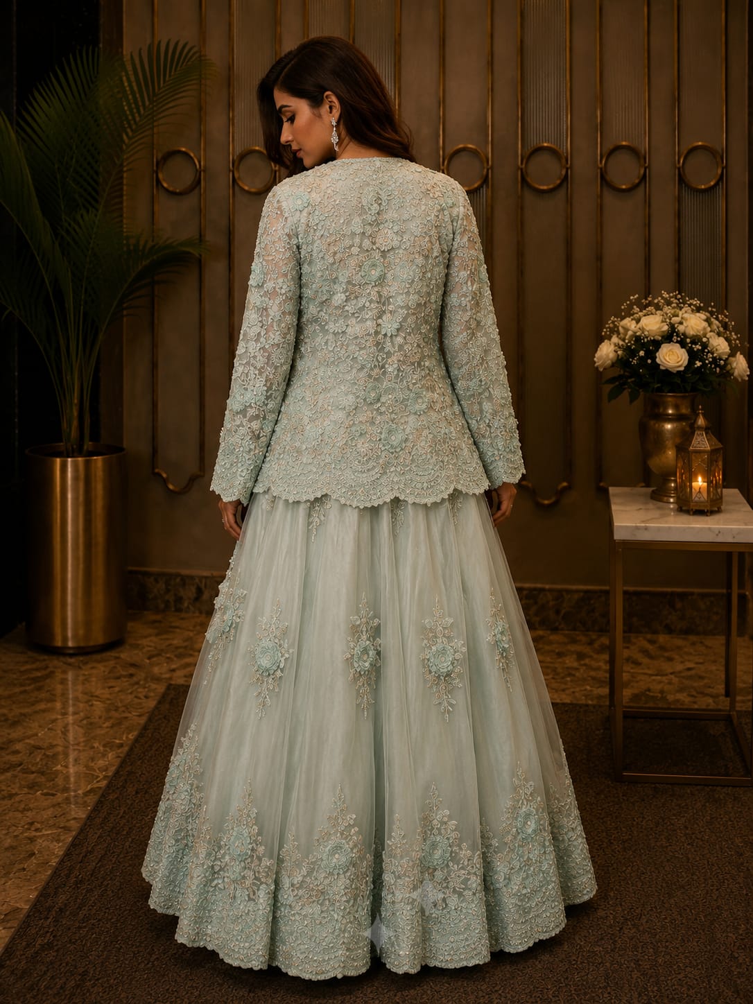 Celeste Bloom Embroidered Jacket Lehenga Set