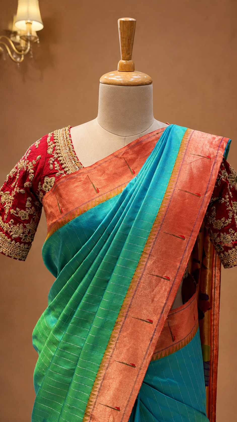 Royal Teal Munyia Paithani Silk Saree