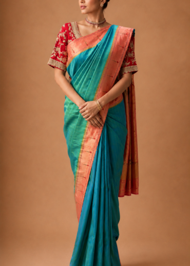 Royal Teal Munyia Paithani Silk Saree