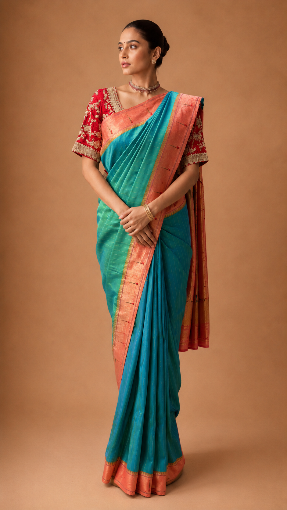 Royal Teal Munyia Paithani Silk Saree