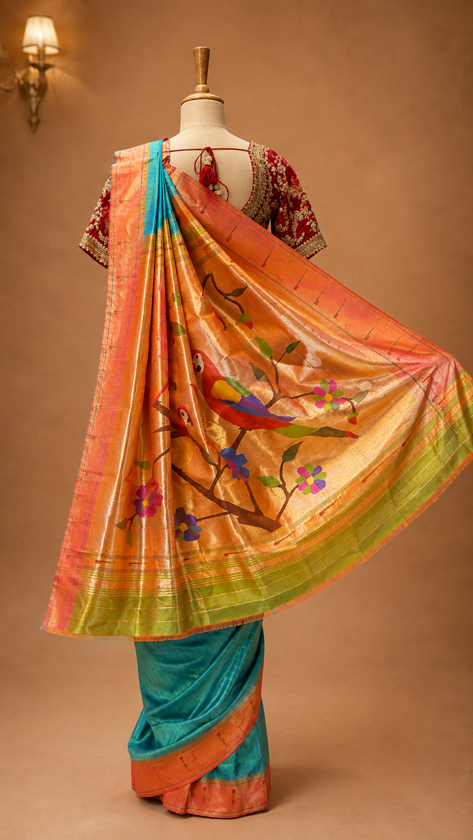 Royal Teal Munyia Paithani Silk Saree